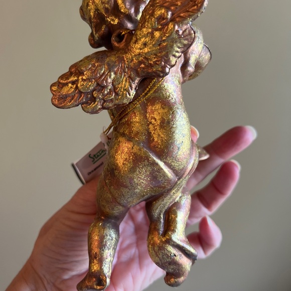 Set of (3) NWT Gold cherub angel w trumpet Christmas hanging ornaments 7” h x 4… - Picture 8 of 13